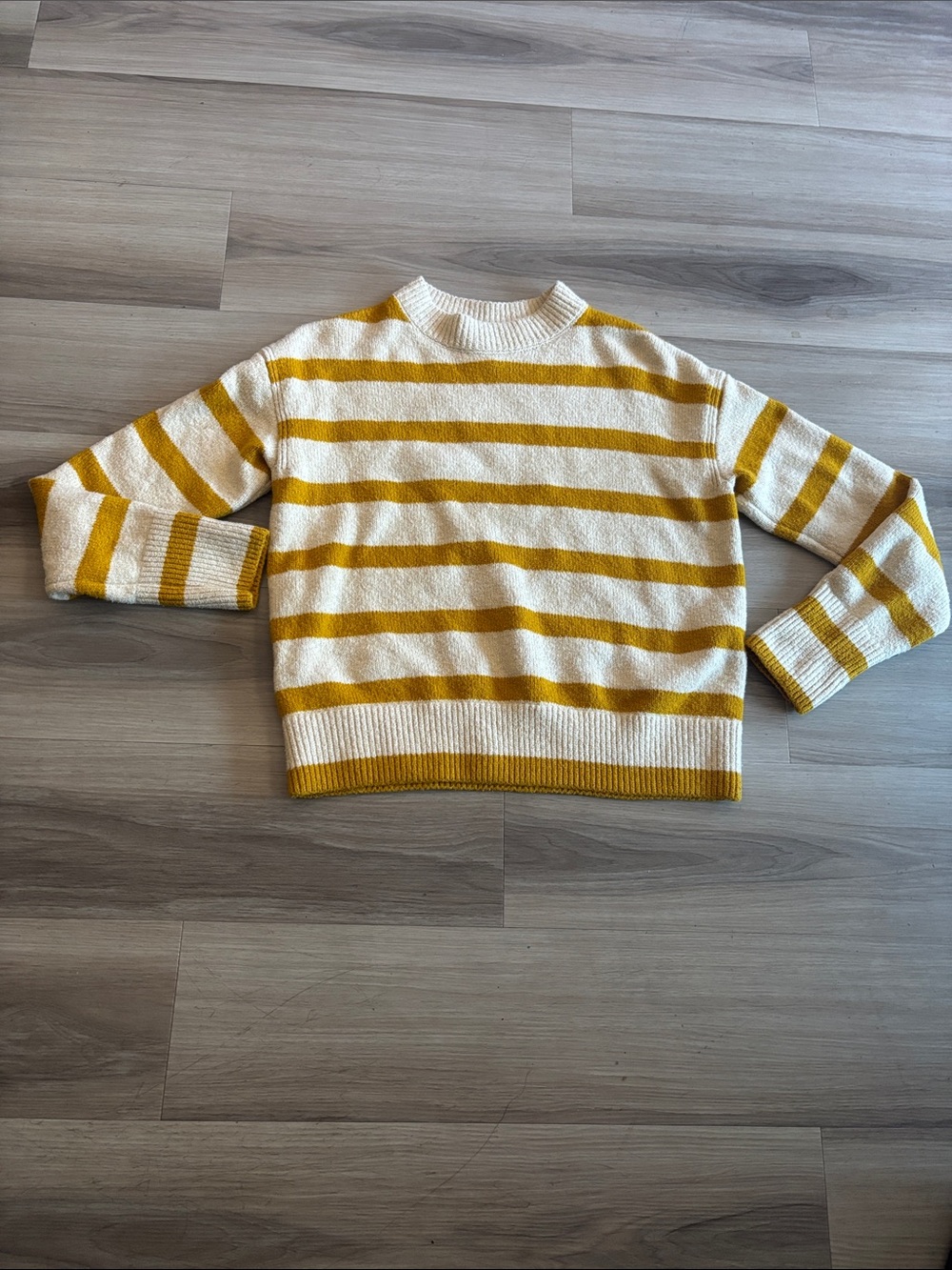 Banana Republic Mustard and Cream Striped Crewneck Sweater